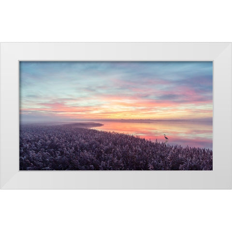 The herons morning view. White Modern Wood Framed Art Print by Londal, Leif