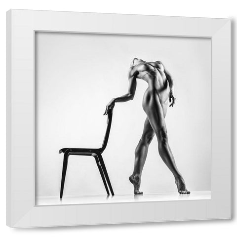 Dancing With The Chair White Modern Wood Framed Art Print by Valevicius, Aurimas
