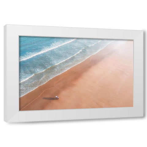 Walk By The Sea White Modern Wood Framed Art Print by Ashen