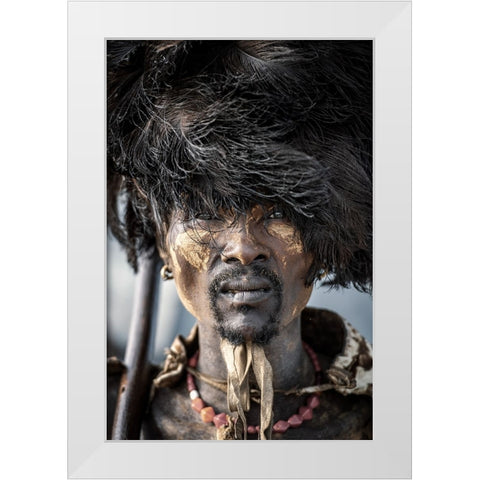 Dassenech man White Modern Wood Framed Art Print by Cole, Trevor