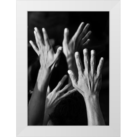 Kecak Dance White Modern Wood Framed Art Print by Erkmen, Ugur