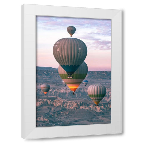 Baloons White Modern Wood Framed Art Print by Guney, Onur