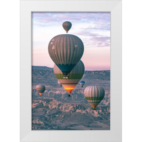 Baloons White Modern Wood Framed Art Print by Guney, Onur