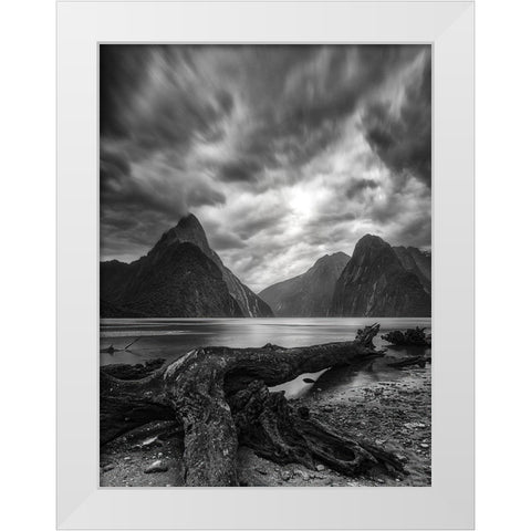 Dance Of The Clouds-Milford Fjord-New Zealand. White Modern Wood Framed Art Print by Xiawenbin