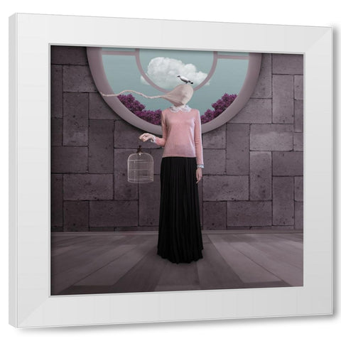 The Bird Flew And Lady Miss Her Already White Modern Wood Framed Art Print by Hardibudi