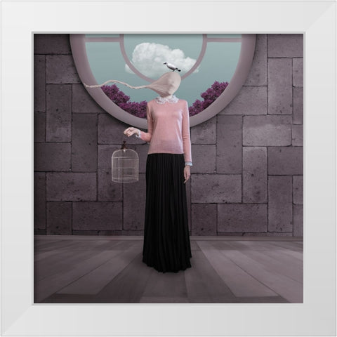 The Bird Flew And Lady Miss Her Already White Modern Wood Framed Art Print by Hardibudi