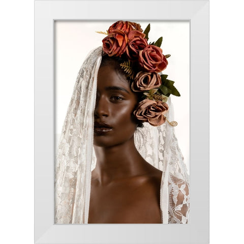 FLOWER GIRL White Modern Wood Framed Art Print by Chandra Das, Jayatu