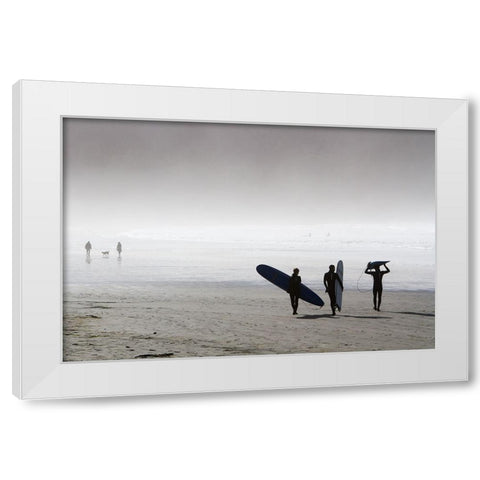 Surfing Time In A Foggy Day White Modern Wood Framed Art Print by Erkmen, Ugur