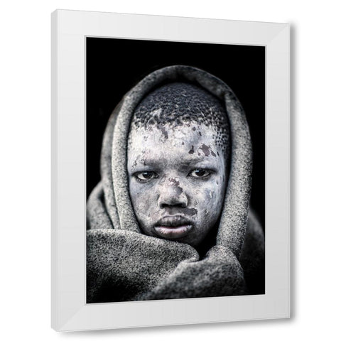 Mundari Boy Portrait White Modern Wood Framed Art Print by Cole, Trevor
