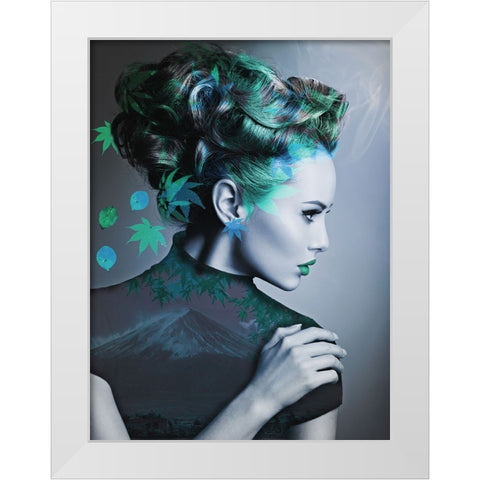 Green with leaves White Modern Wood Framed Art Print by Purplesunshine