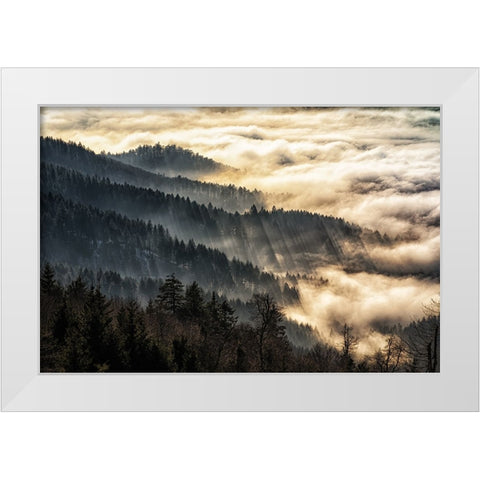 Sunset above the clouds White Modern Wood Framed Art Print by Leinemann, Ulrike