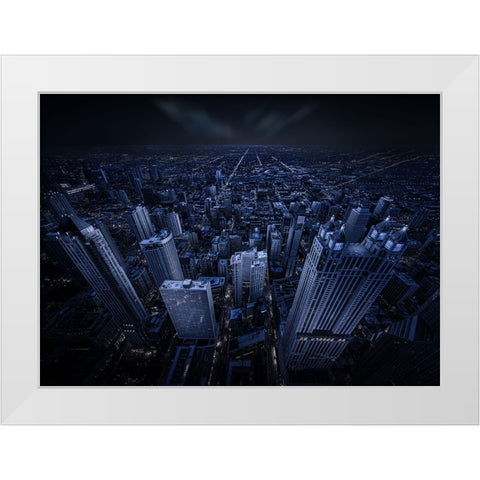 Chicago Blue Hour White Modern Wood Framed Art Print by Tian, Xiaobing
