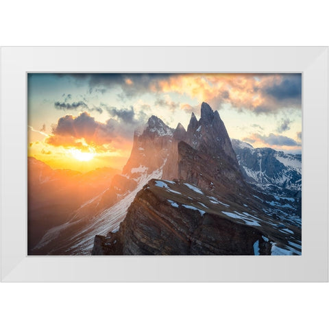 Sunrise at Seceda White Modern Wood Framed Art Print by Zheng, Michael