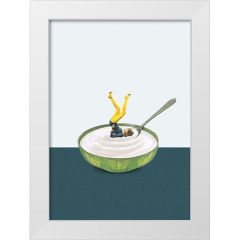 Yoga in my yogurt White Modern Wood Framed Art Print by Leon, Maarten