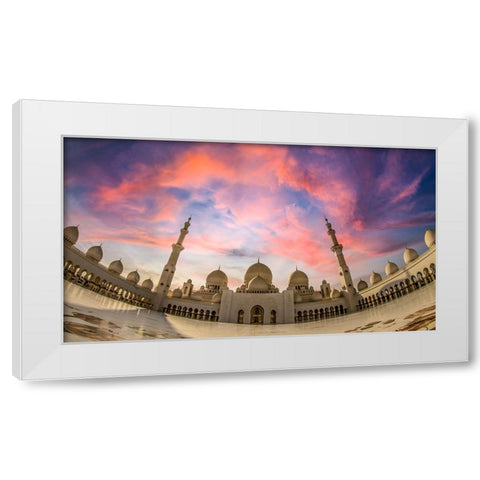 Sheikh Zayed Grand Mosque - Sunset White Modern Wood Framed Art Print by Abu Milad, Emil