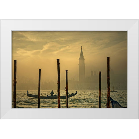 Gondola in the mist White Modern Wood Framed Art Print by Dupont, Isabelle