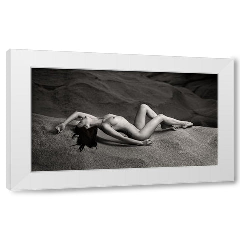 Nude On The Rock White Modern Wood Framed Art Print by Gil Raga, Joan