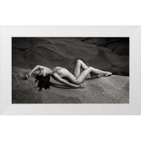 Nude On The Rock White Modern Wood Framed Art Print by Gil Raga, Joan