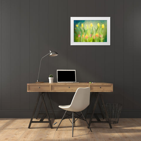 Dancing tulips White Modern Wood Framed Art Print by Van Son, Greetje