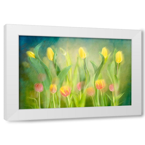 Dancing tulips White Modern Wood Framed Art Print by Van Son, Greetje