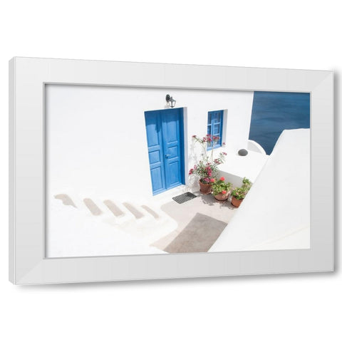 Steps Down To Blue White Modern Wood Framed Art Print by Wride, Linda