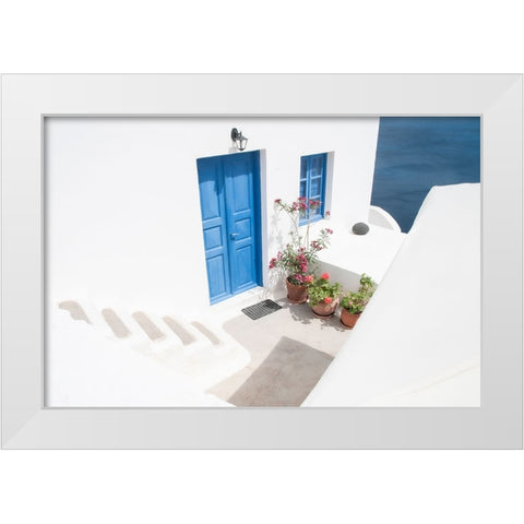 Steps Down To Blue White Modern Wood Framed Art Print by Wride, Linda