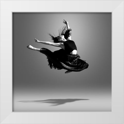 Jumping Dancer White Modern Wood Framed Art Print by Wang, Bill