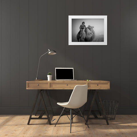 Farmer and His Camel White Modern Wood Framed Art Print by Yu Wu, Irene
