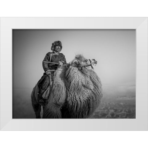 Farmer and His Camel White Modern Wood Framed Art Print by Yu Wu, Irene