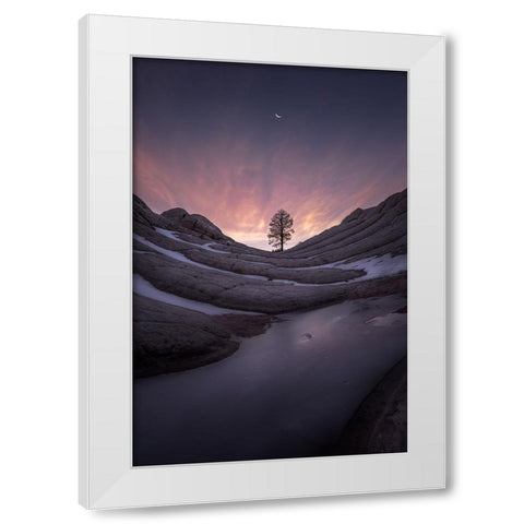 Night falls. White Modern Wood Framed Art Print by Guan, Xiaopeng