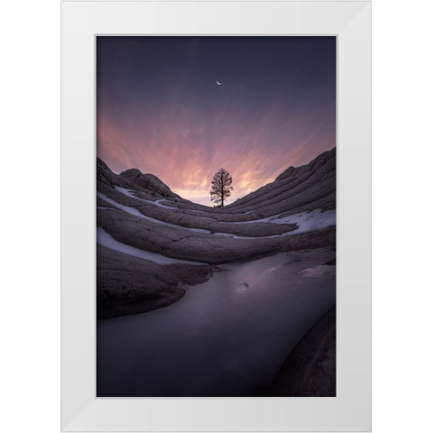 Night falls. White Modern Wood Framed Art Print by Guan, Xiaopeng