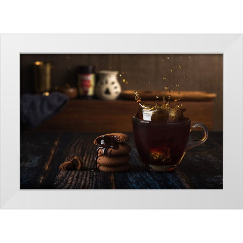 Splash White Modern Wood Framed Art Print by Dhuper, Sumit