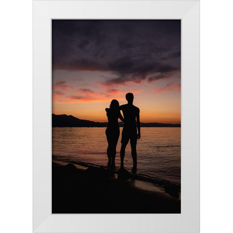 Couple Silhouette White Modern Wood Framed Art Print by Mossholder, Tim
