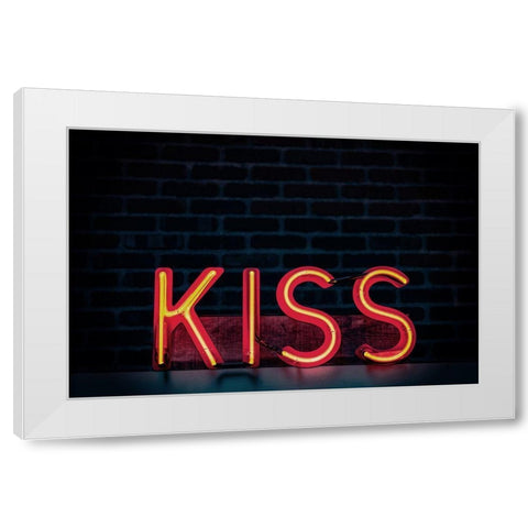 Kiss in Neon White Modern Wood Framed Art Print by Mossholder, Tim