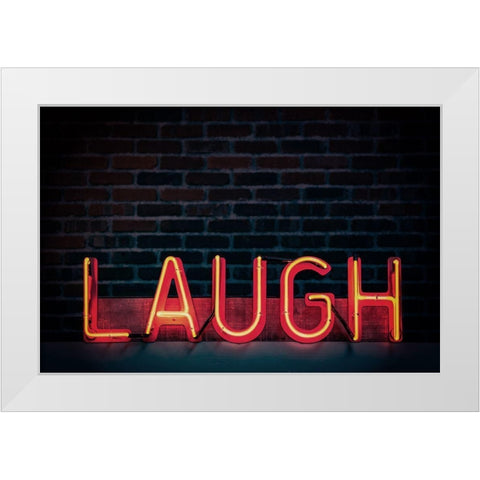 Laugh in Neon White Modern Wood Framed Art Print by Mossholder, Tim