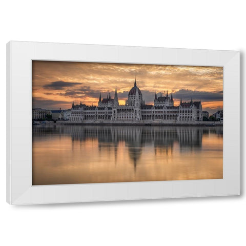 Sunrise In Budapest White Modern Wood Framed Art Print by Nicholas