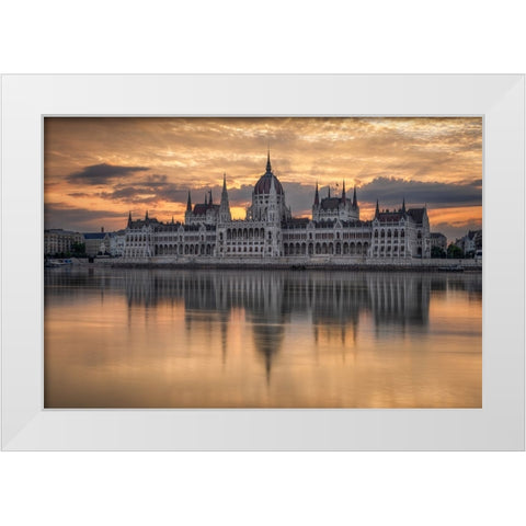 Sunrise In Budapest White Modern Wood Framed Art Print by Nicholas