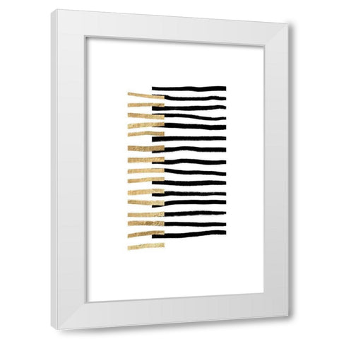 Gold on Black Lines White Modern Wood Framed Art Print by Sawall, Anastasia
