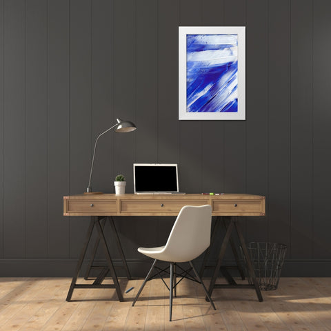 White on Blue Brush Strokes White Modern Wood Framed Art Print by Sawall, Anastasia