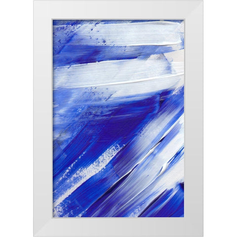 White on Blue Brush Strokes White Modern Wood Framed Art Print by Sawall, Anastasia