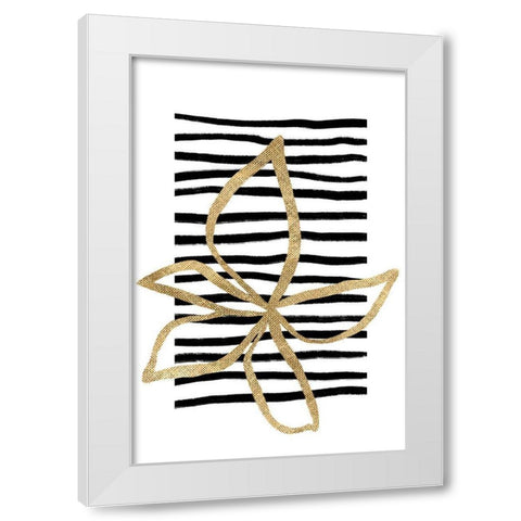 Golden Flower on Black Stripes White Modern Wood Framed Art Print by Sawall, Anastasia