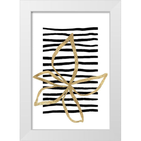 Golden Flower on Black Stripes White Modern Wood Framed Art Print by Sawall, Anastasia