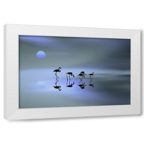 group of flamingos White Modern Wood Framed Art Print by Natalia