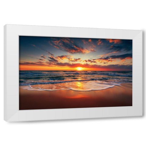 Sunrise on the beach White Modern Wood Framed Art Print by Valkov, Valentin