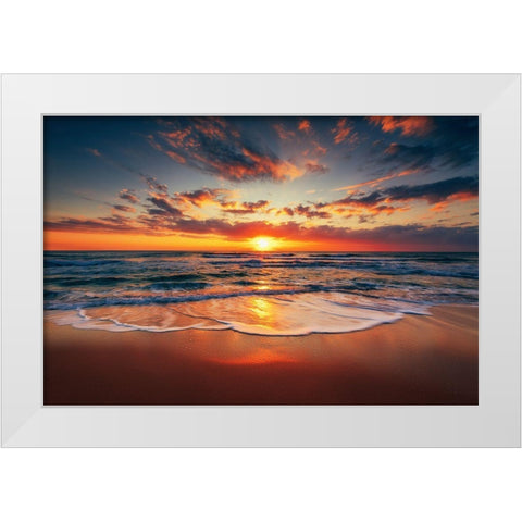Sunrise on the beach White Modern Wood Framed Art Print by Valkov, Valentin