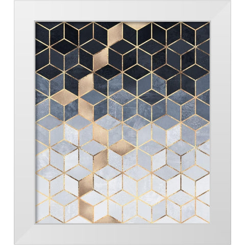 Soft Blue Gradient Cubes White Modern Wood Framed Art Print by Fredriksson, Elisabeth