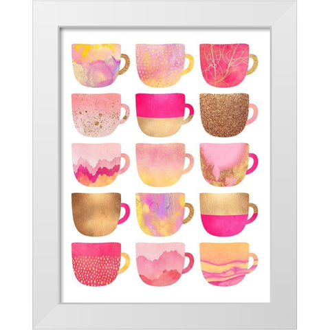 Pretty Pink Coffee Cups White Modern Wood Framed Art Print by Fredriksson, Elisabeth
