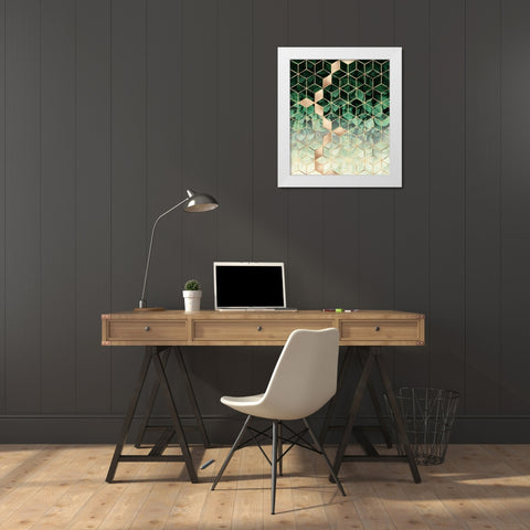 Leaves And Cubes White Modern Wood Framed Art Print by Fredriksson, Elisabeth