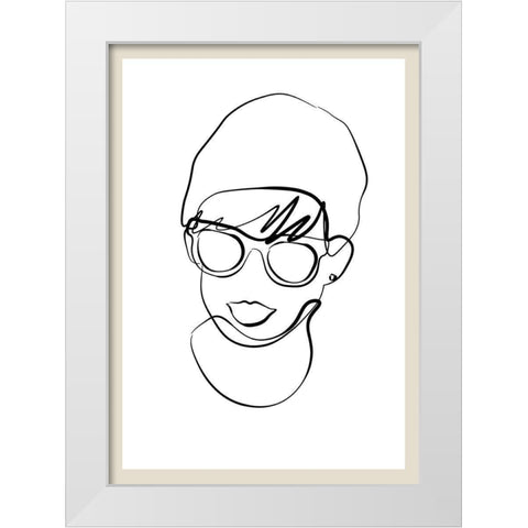 Modern woman line portrait White Modern Wood Framed Art Print by NKTN