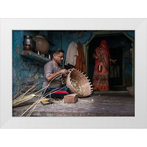 Basket Weaver White Modern Wood Framed Art Print by Singh, Anita
